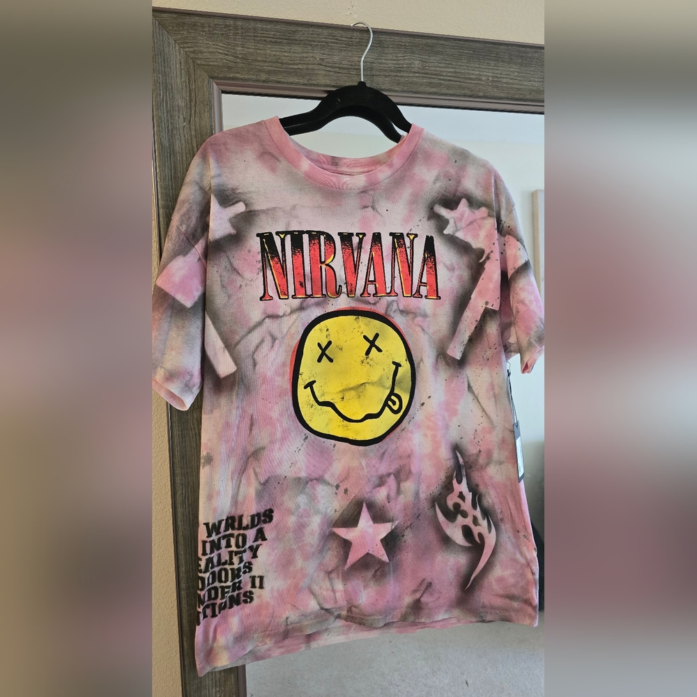 NIRVANA Smiley Face Tie-Dye T-Shirt - Pink and Yellow ONE OF A KIND